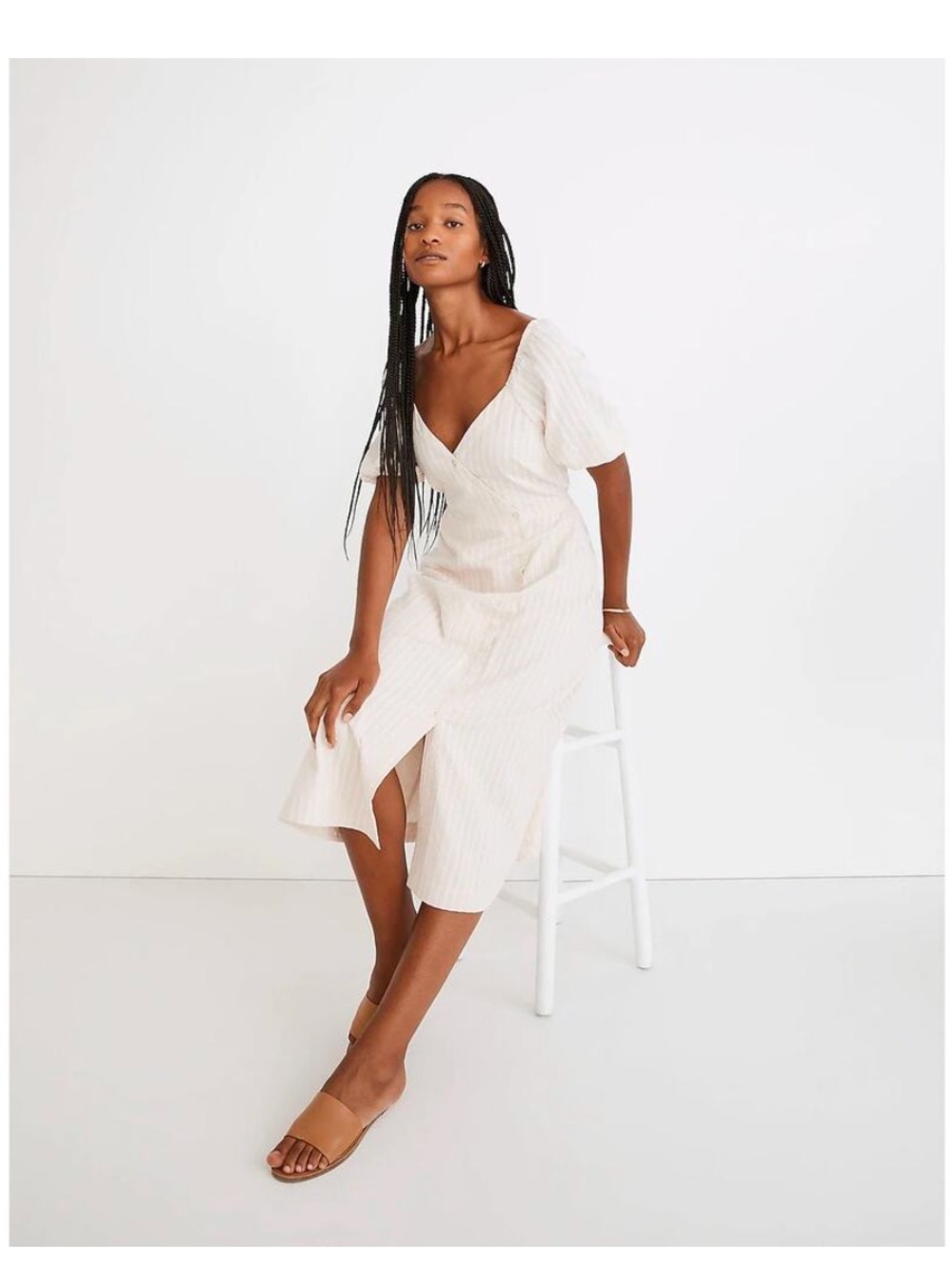 Madewell Puff Sleeve Midi Button Front Wrap Dress